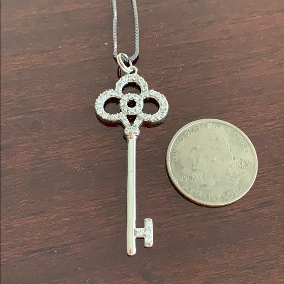 🗝️16" Sterling Key Pendant w CZ Accents - Picture 3 of 6
